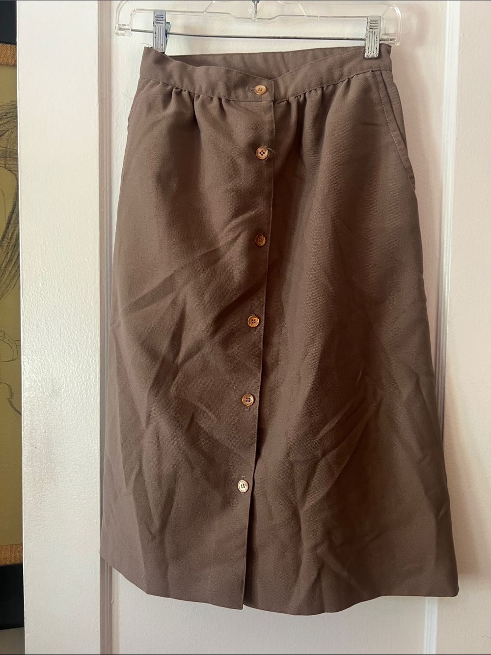 Vintage Button-Front Brown Midi Skirt
